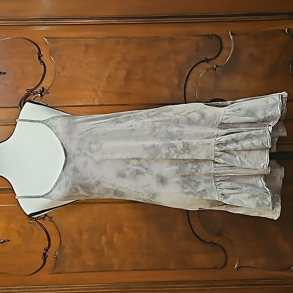 American Eagle Tie Dyed Spaghetti Strap Dress Y2K Ruffle Hem Gray Green Size XXS